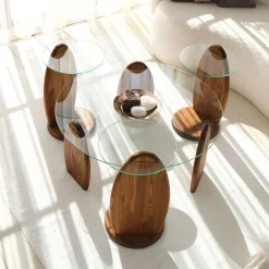 Salontafel Surf Glas/Bruin Ø90cm