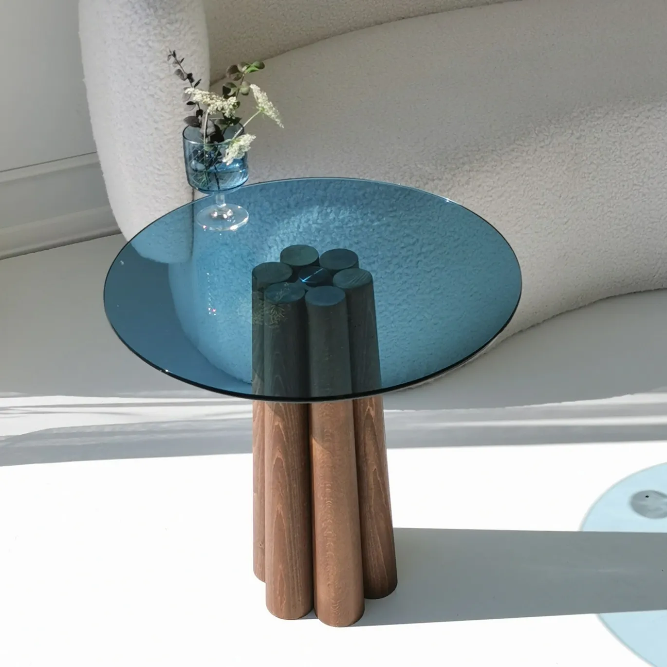 Salontafel Thales Blauw/Walnoot Ø50cm