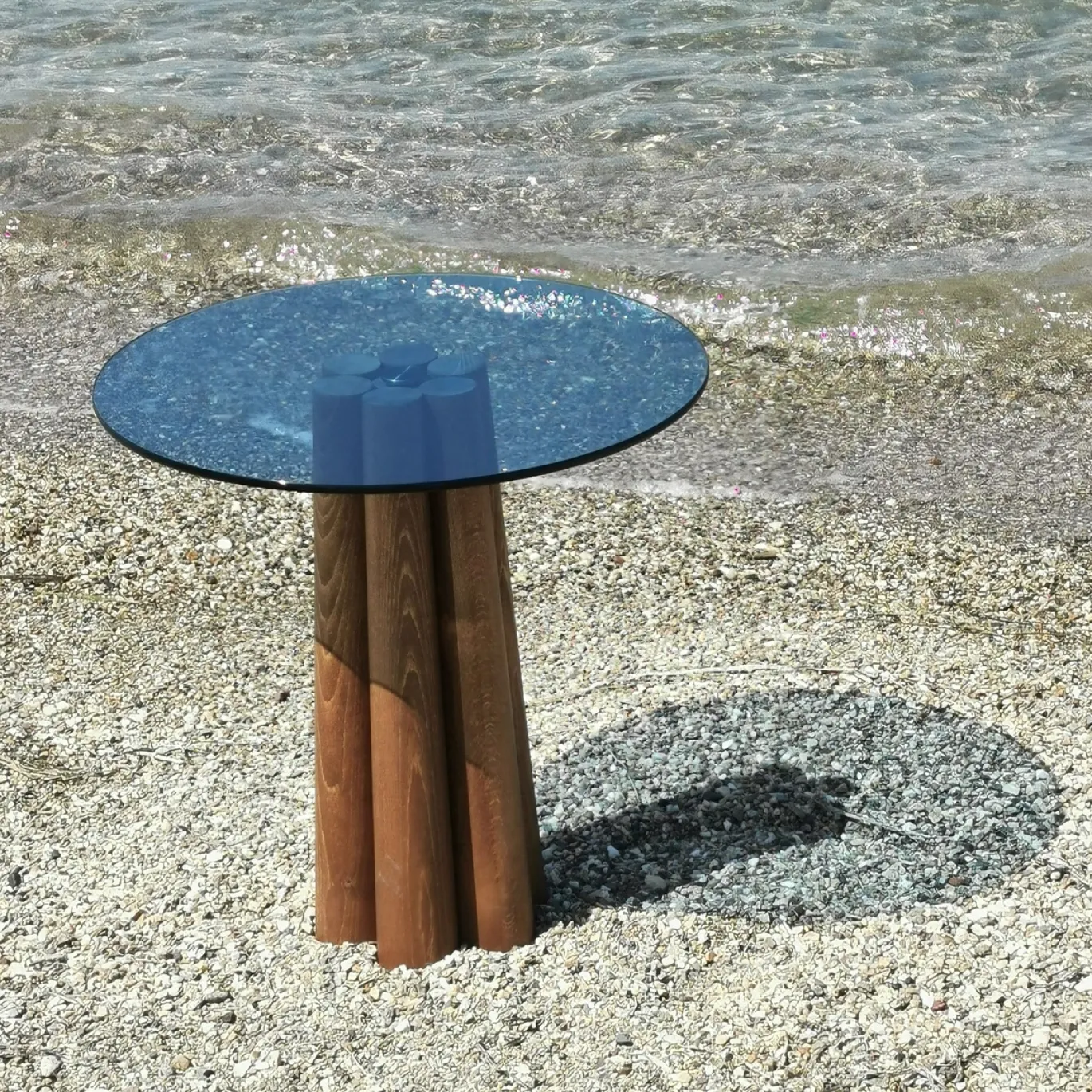 Salontafel Thales Blauw/Walnoot Ø50cm