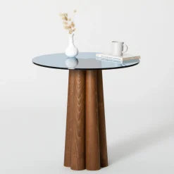 Salontafel Thales Blauw/Walnoot Ø50cm