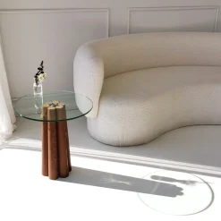 Salontafel Thales Glas/Walnoot Ø50cm