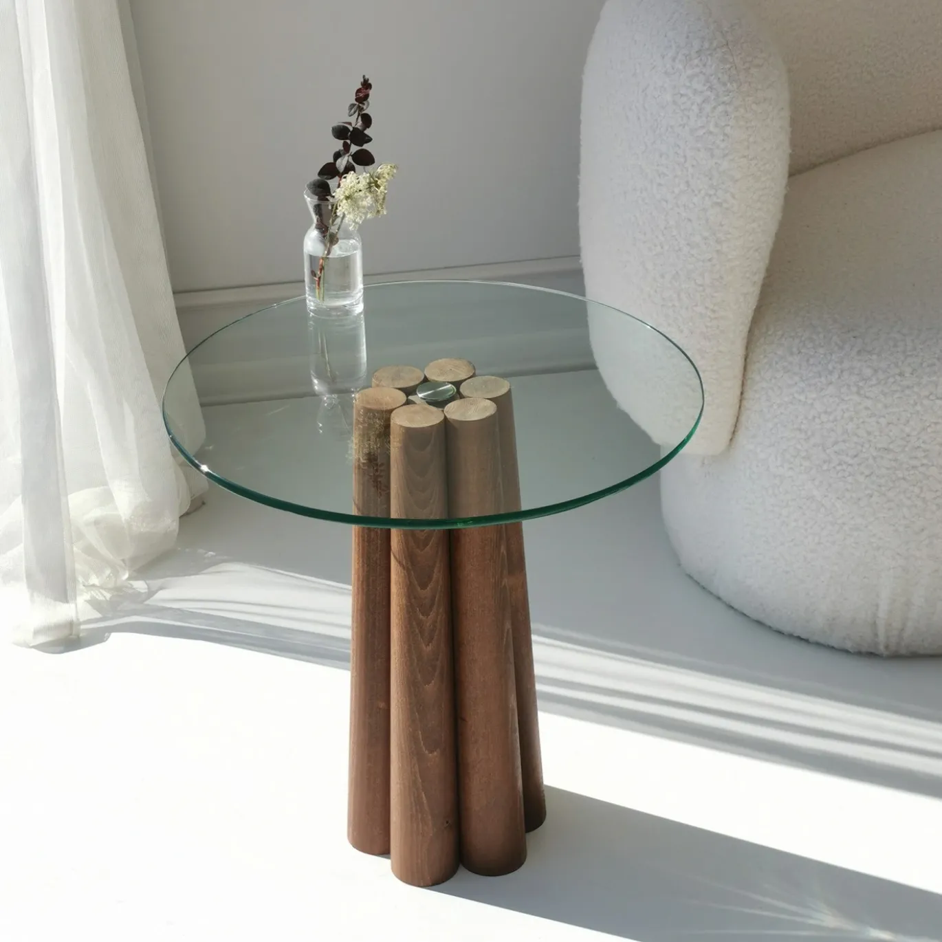 Salontafel Thales Glas/Walnoot Ø50cm