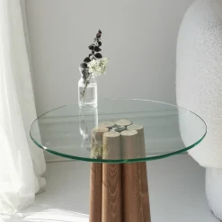 Salontafel Thales Glas/Walnoot Ø50cm