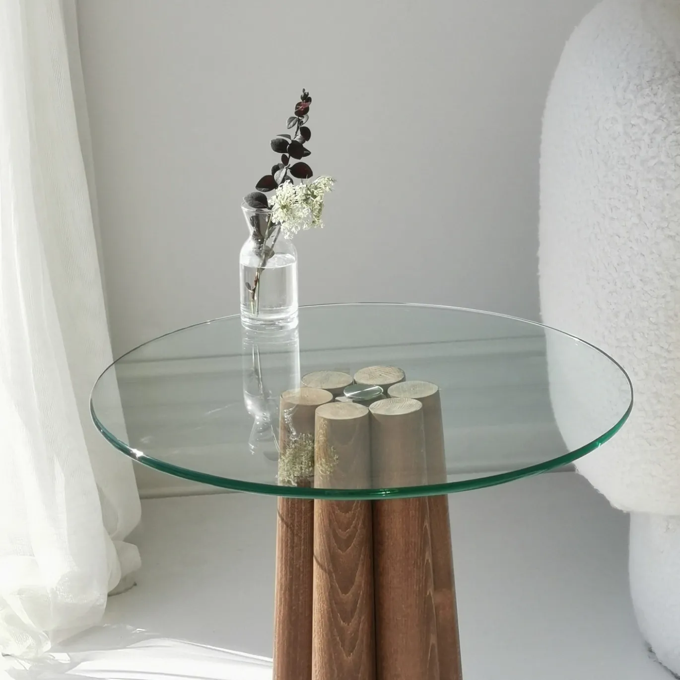 Salontafel Thales Glas/Walnoot Ø50cm