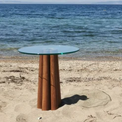 Salontafel Thales Glas/Walnoot Ø50cm