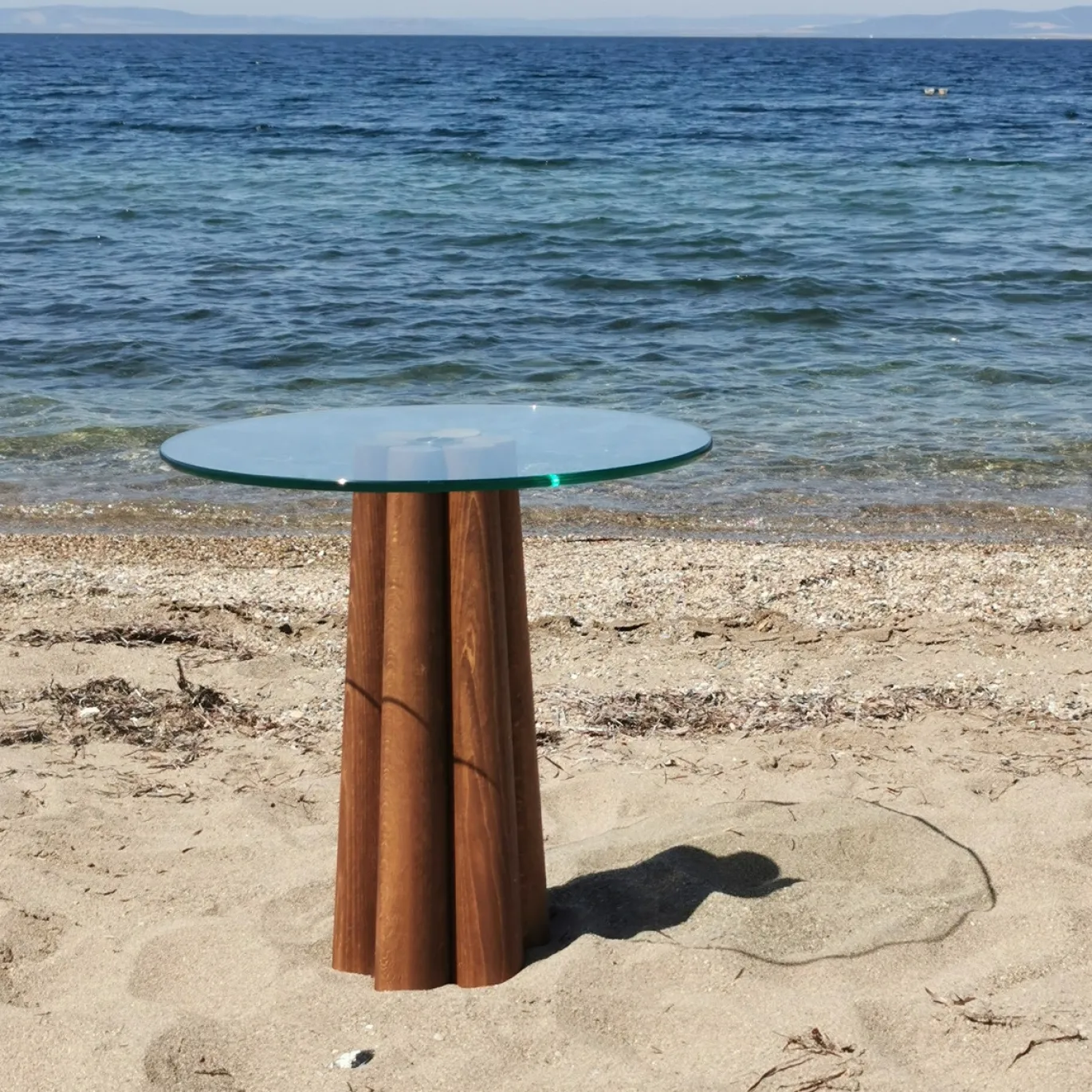 Salontafel Thales Glas/Walnoot Ø50cm