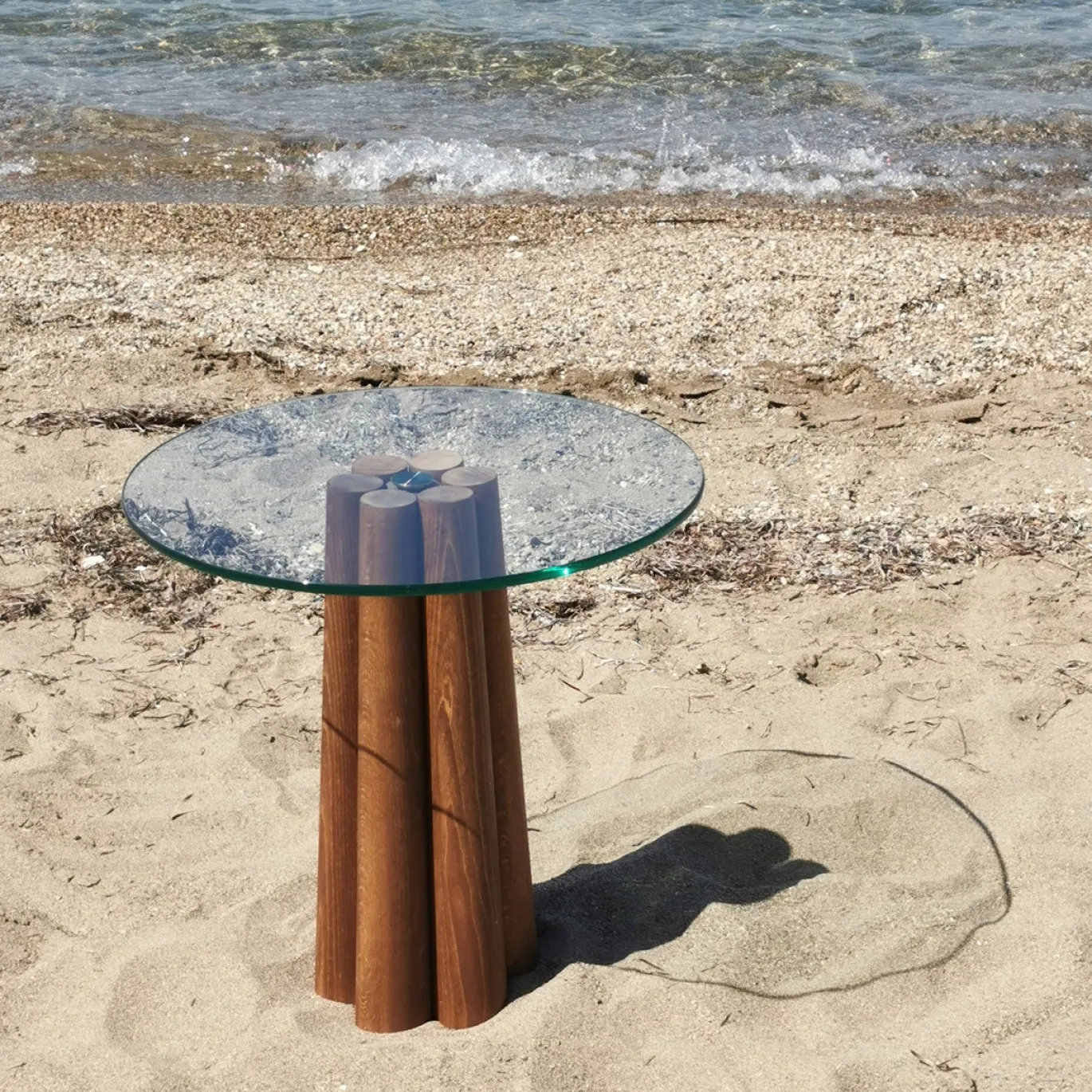 Salontafel Thales Glas/Walnoot Ø50cm