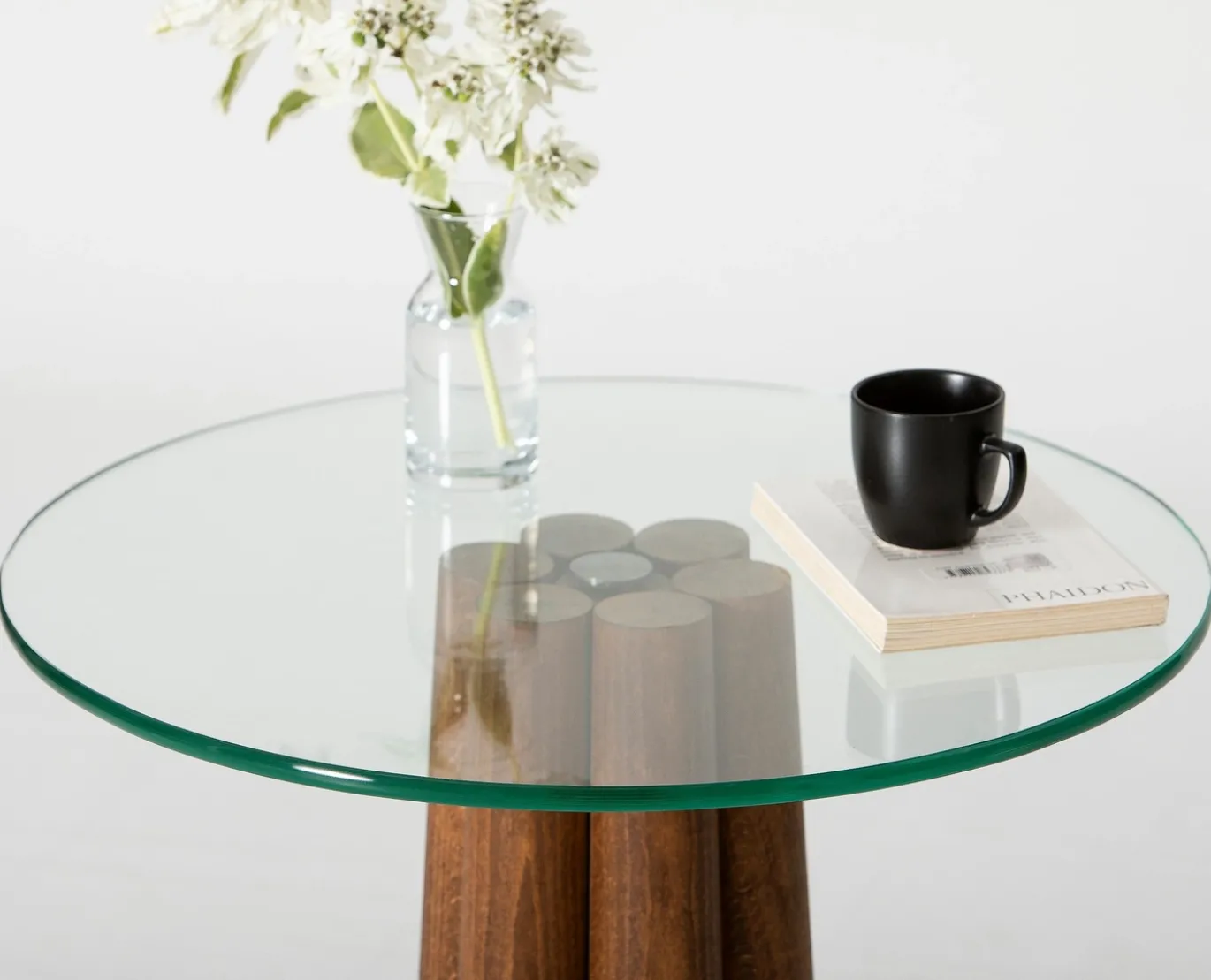 Salontafel Thales Glas/Walnoot Ø50cm