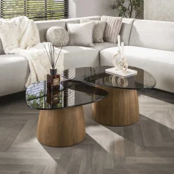 Salontafel Tinto Driehoekig Set van 2 Brons Glas - Giga Meubel