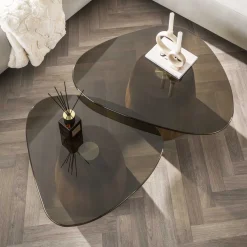 Salontafel Tinto Driehoekig Set van 2 Brons Glas - Giga Meubel