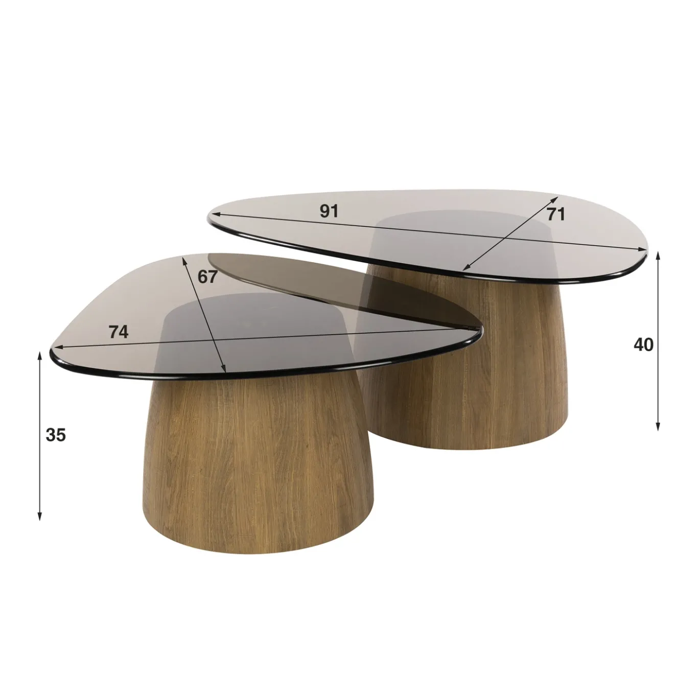 Salontafel Tinto Driehoekig Set van 2 Brons Glas - Giga Meubel