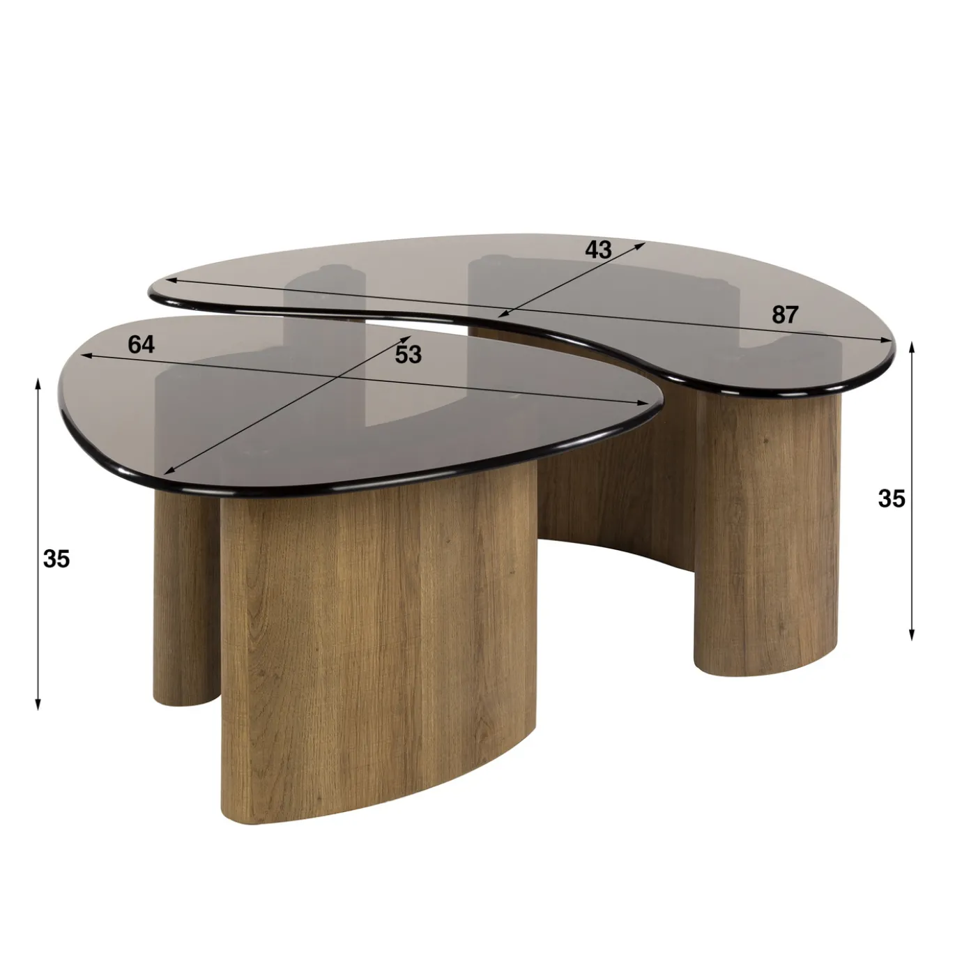 Salontafel Tinto Organisch Set van 2 Brons Glas - Giga Meubel
