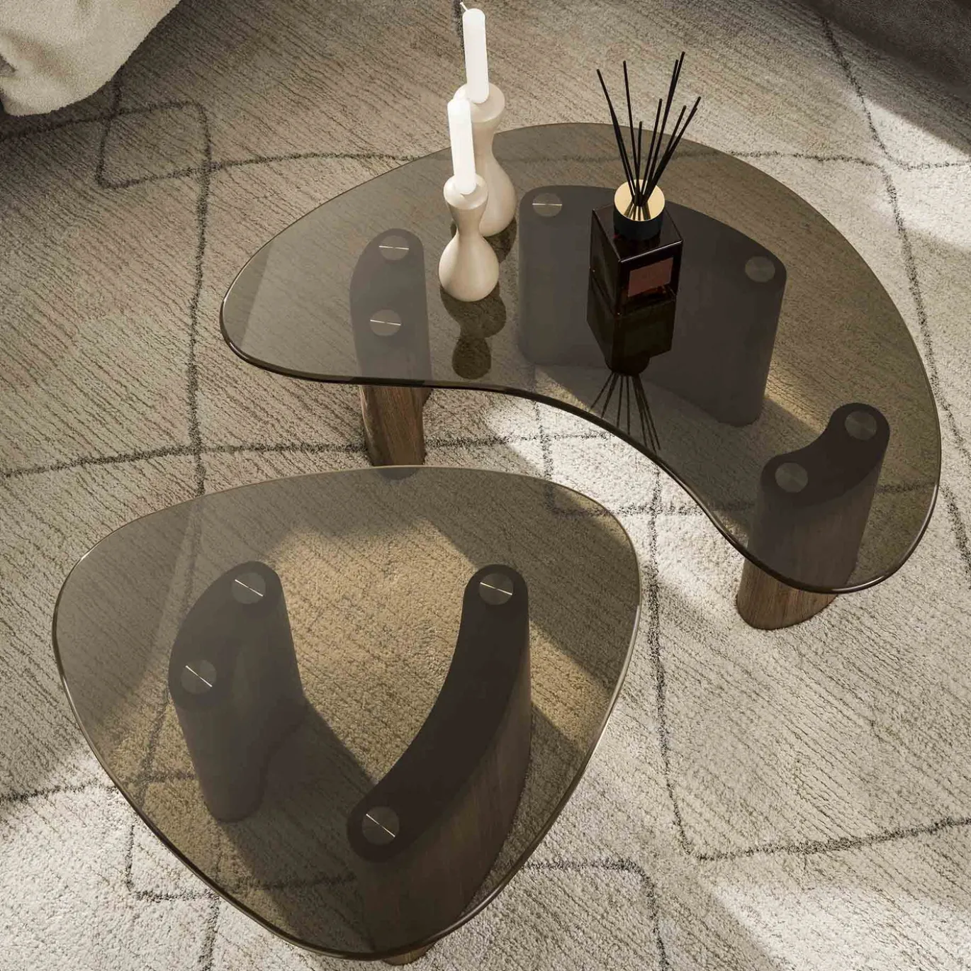 Salontafel Tinto Organisch Set van 2 Brons Glas - Giga Meubel