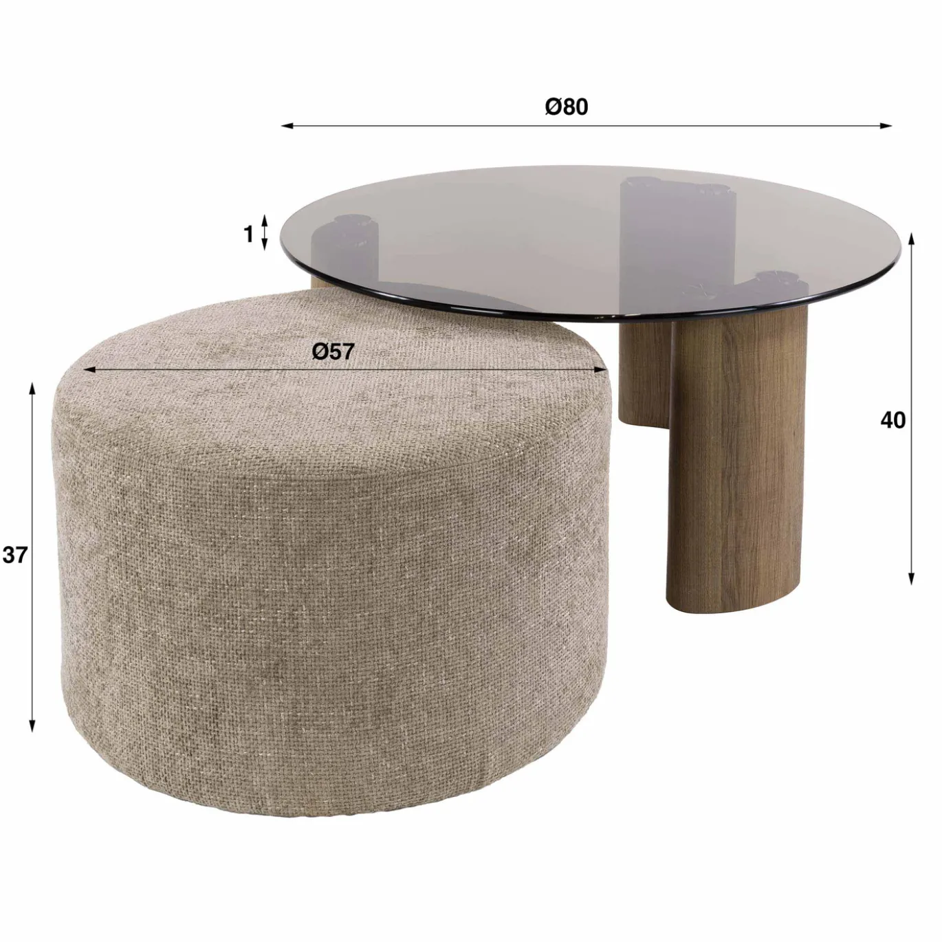 Salontafel Tinto Pouf Set Van 2 Brons Glas - Giga Meubel