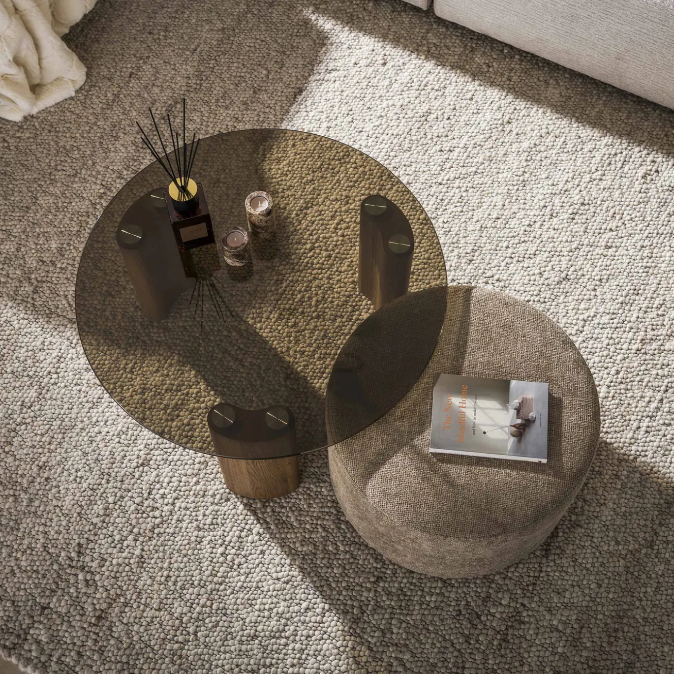 Salontafel Tinto Pouf Set Van 2 Brons Glas - Giga Meubel
