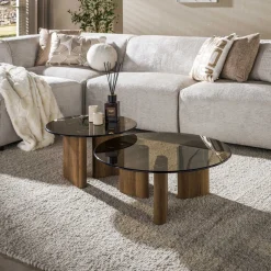 Salontafel Tinto Rond Set Van 2 Brons Glas - Giga Meubel