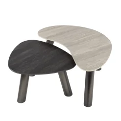Salontafel Twin Organisch Set van 2 3d Keramiek Travertin Zwart/grijs - Giga Meubel