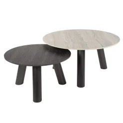 Salontafel Twin Rond Set van 2 3d Keramiek Travertin Zwart/grijs - Giga Meubel