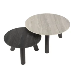 Salontafel Twin Rond Set van 2 3d Keramiek Travertin Zwart/grijs - Giga Meubel