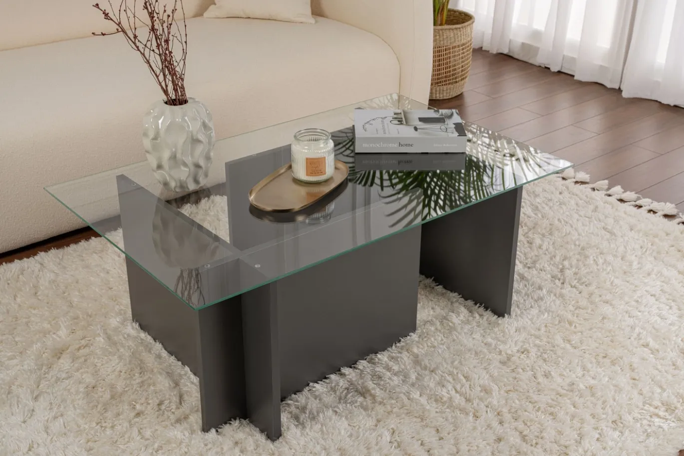 Salontafel Vetrino Glas/Antraciet 105cm
