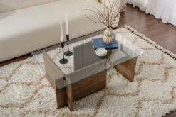 Salontafel Vetrino Glas/Walnoot 105cm