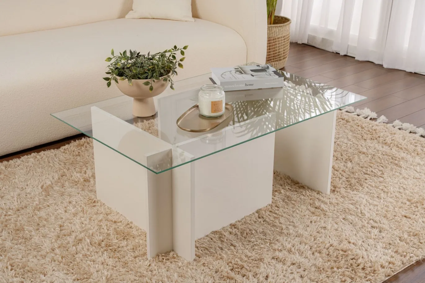 Salontafel Vetrino Glas/Wit 105cm