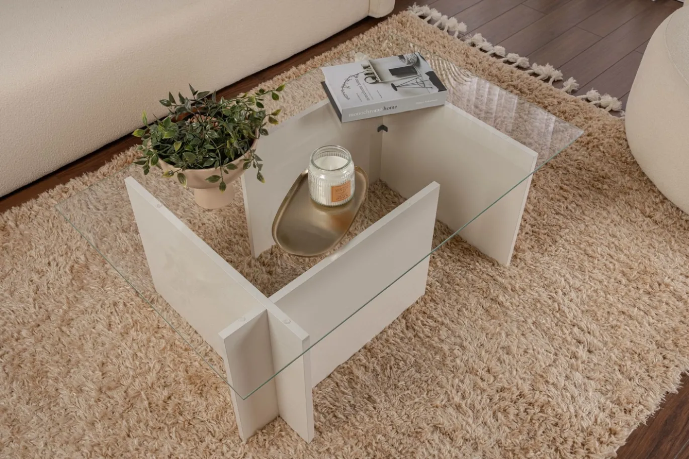 Salontafel Vetrino Glas/Wit 105cm