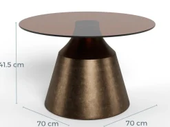 Salontafel Warren Glas Bruin Brons Ø70cm - Giga Living