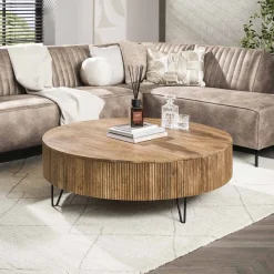 Salontafel Wave Ø120cm Massief Mango Zand - Giga Meubel