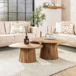 Salontafel Wave Driehoek Mangohout Set van 2 - Giga Meubel