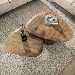 Salontafel Wave Driehoek Mangohout Set van 2 - Giga Meubel
