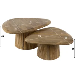Salontafel Wave Driehoek Mangohout Set van 2 - Giga Meubel