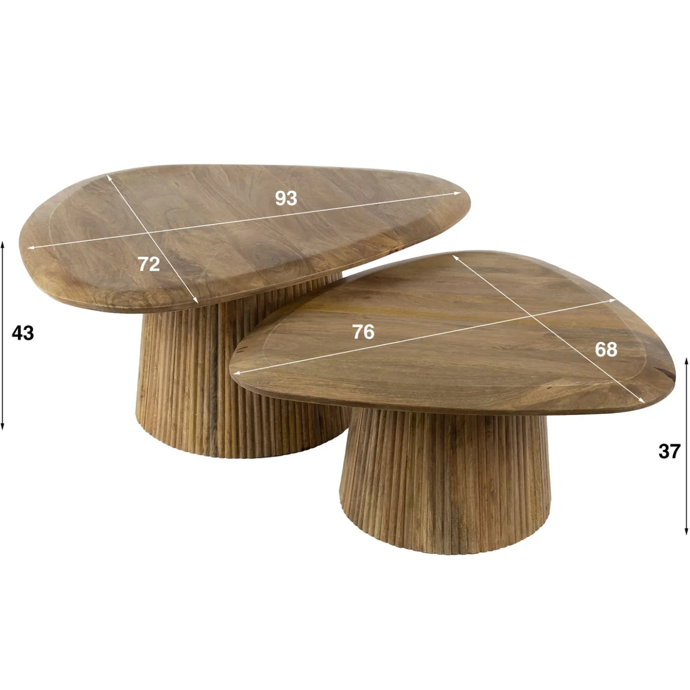 Salontafel Wave Driehoek Mangohout Set van 2 - Giga Meubel