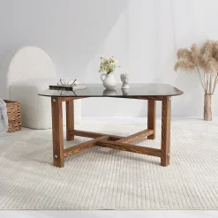 Salontafel Zen Glas/Bruin 80cm