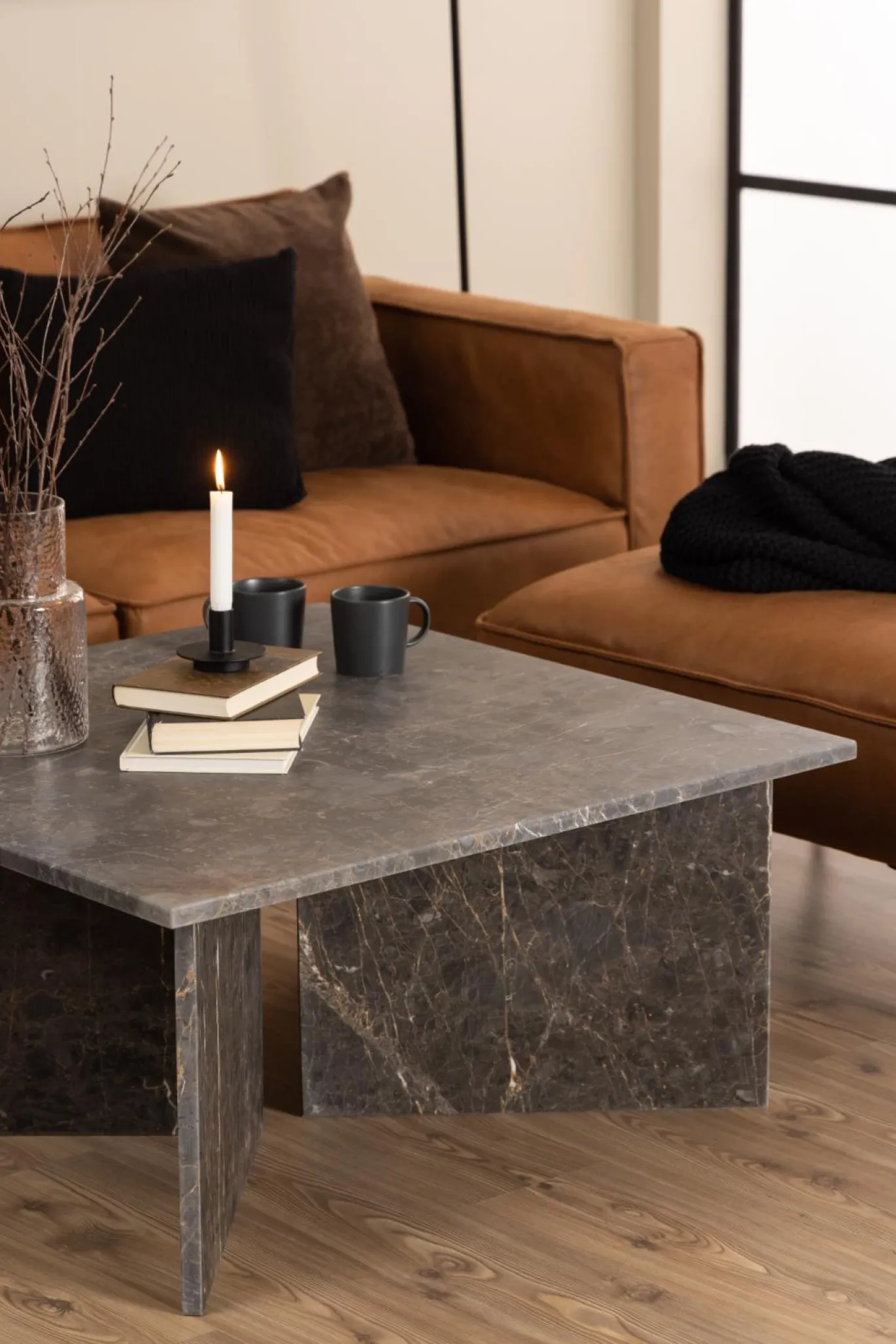 Salontafel Zivik Marmer Grijs Marron 90cm - Giga Living