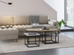 Salontafel Zoya Set van 3 Eiken Crème/groen - Giga Meubel