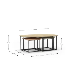 Salontafel Zoya Set van 3 Eiken Crème/groen - Giga Meubel