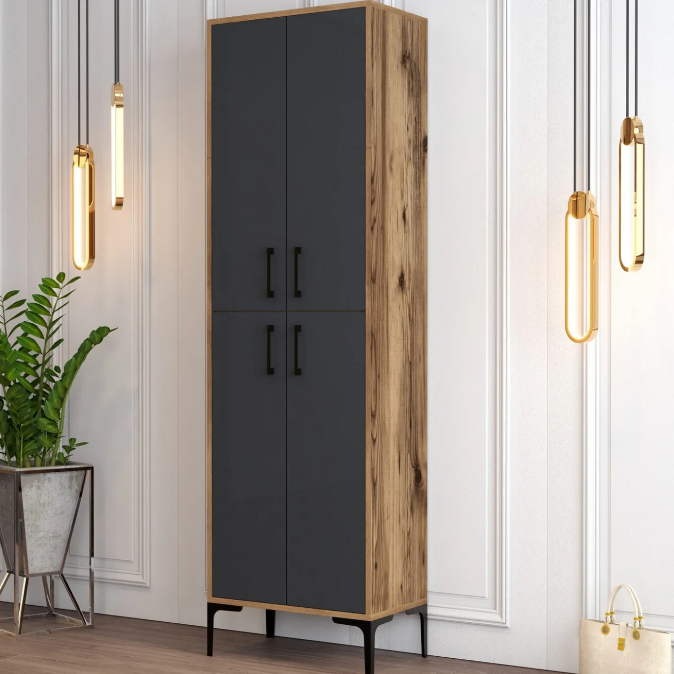 Schoenenkast Berlin Melamine Walnoot Antraciet