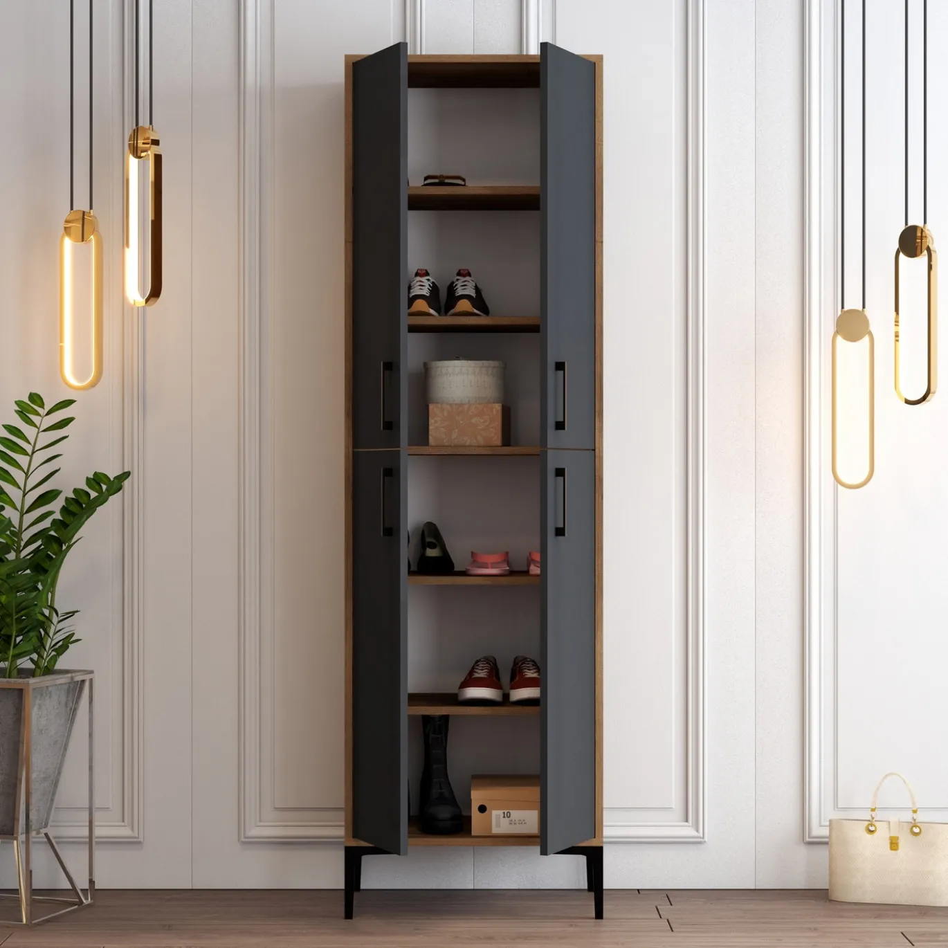 Schoenenkast Berlin Melamine Walnoot Antraciet