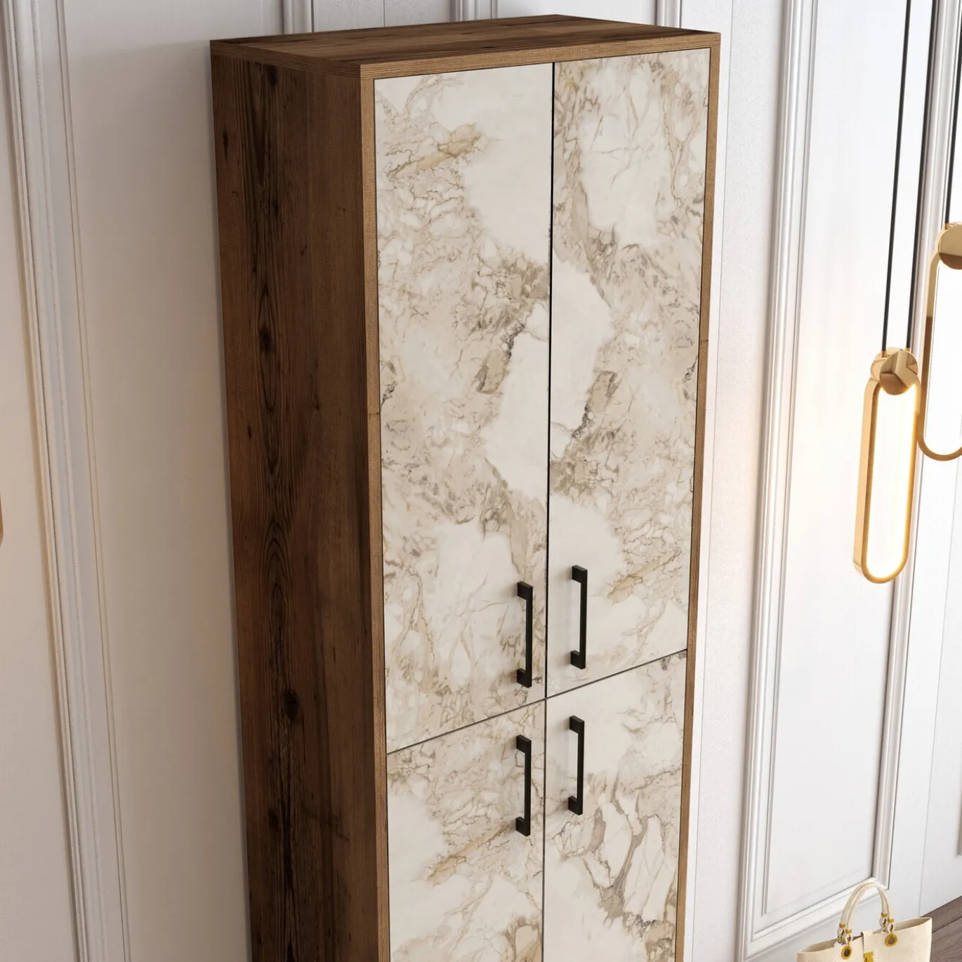 Schoenenkast Berlin Melamine Walnoot Wit Marmerlook