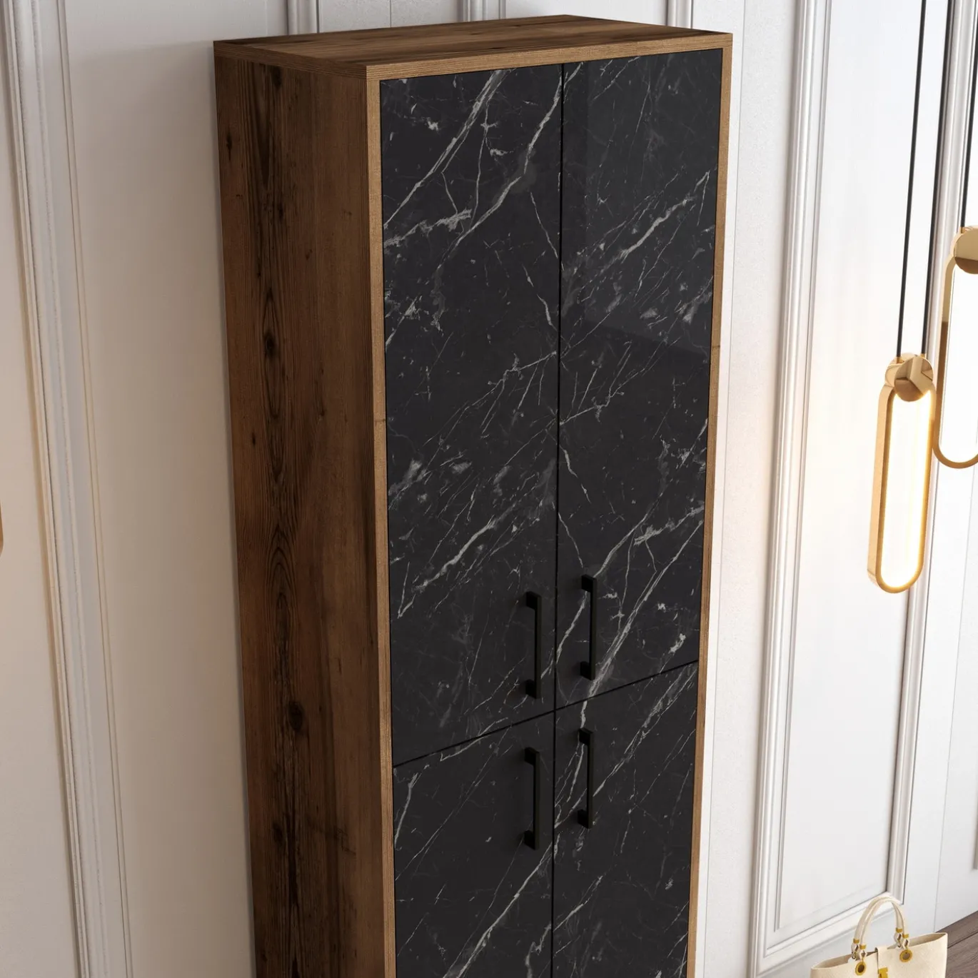 Schoenenkast Berlin Melamine Walnoot Zwart Marmerlook