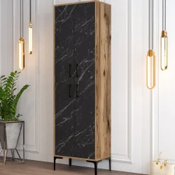 Schoenenkast Berlin Melamine Walnoot Zwart Marmerlook