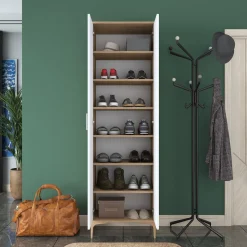Schoenenkast Ergani Wit/Walnoot