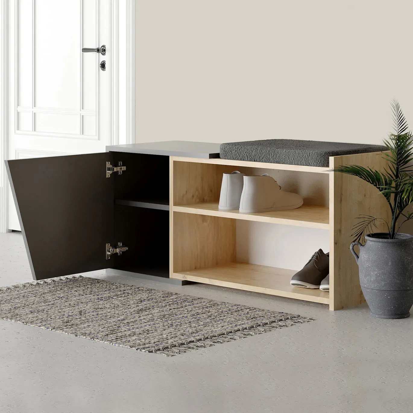 Schoenenkast Fiona Naturel/Antraciet