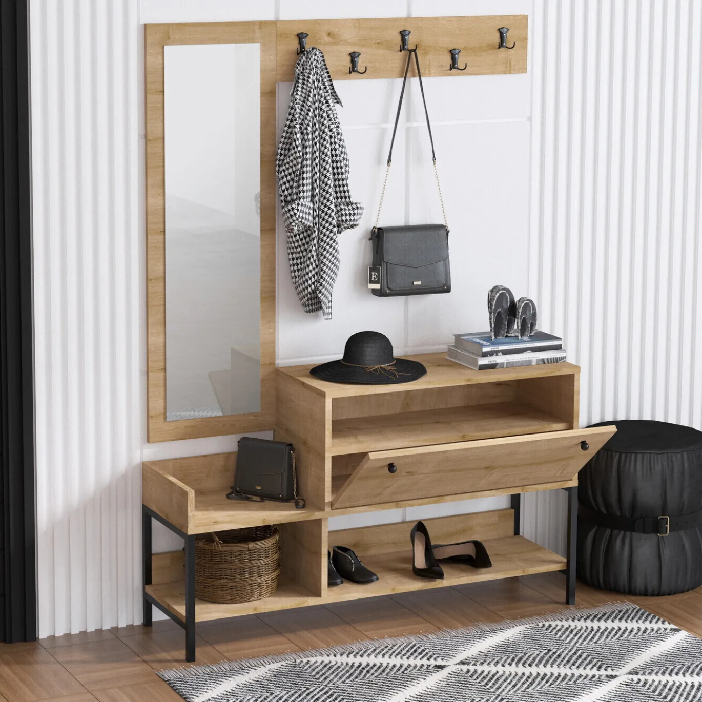 Schoenenkast Nonso Melamine Saffier Eiken