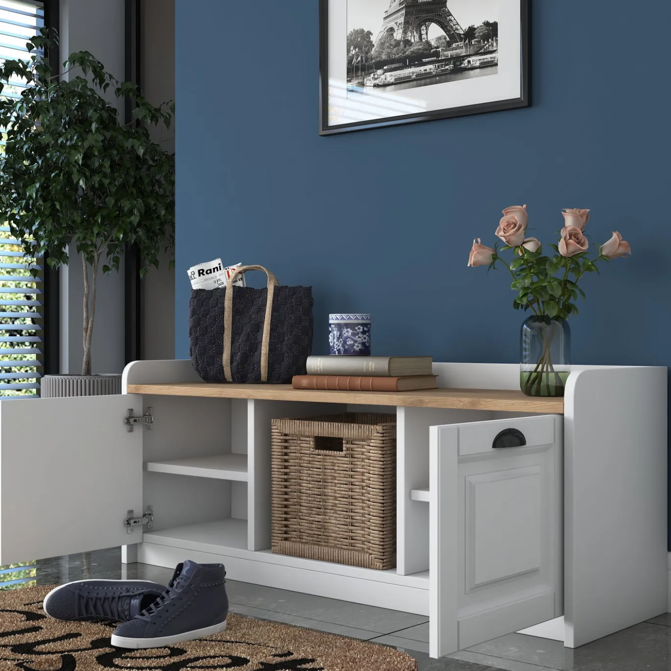 Schoenenkast Persembe Wit/Walnoot