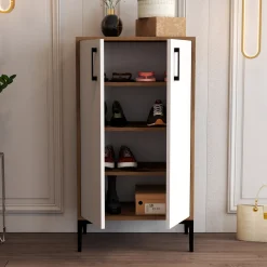 Schoenenkast Prag Melamine Walnoot Wit