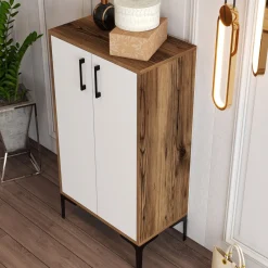 Schoenenkast Prag Melamine Walnoot Wit