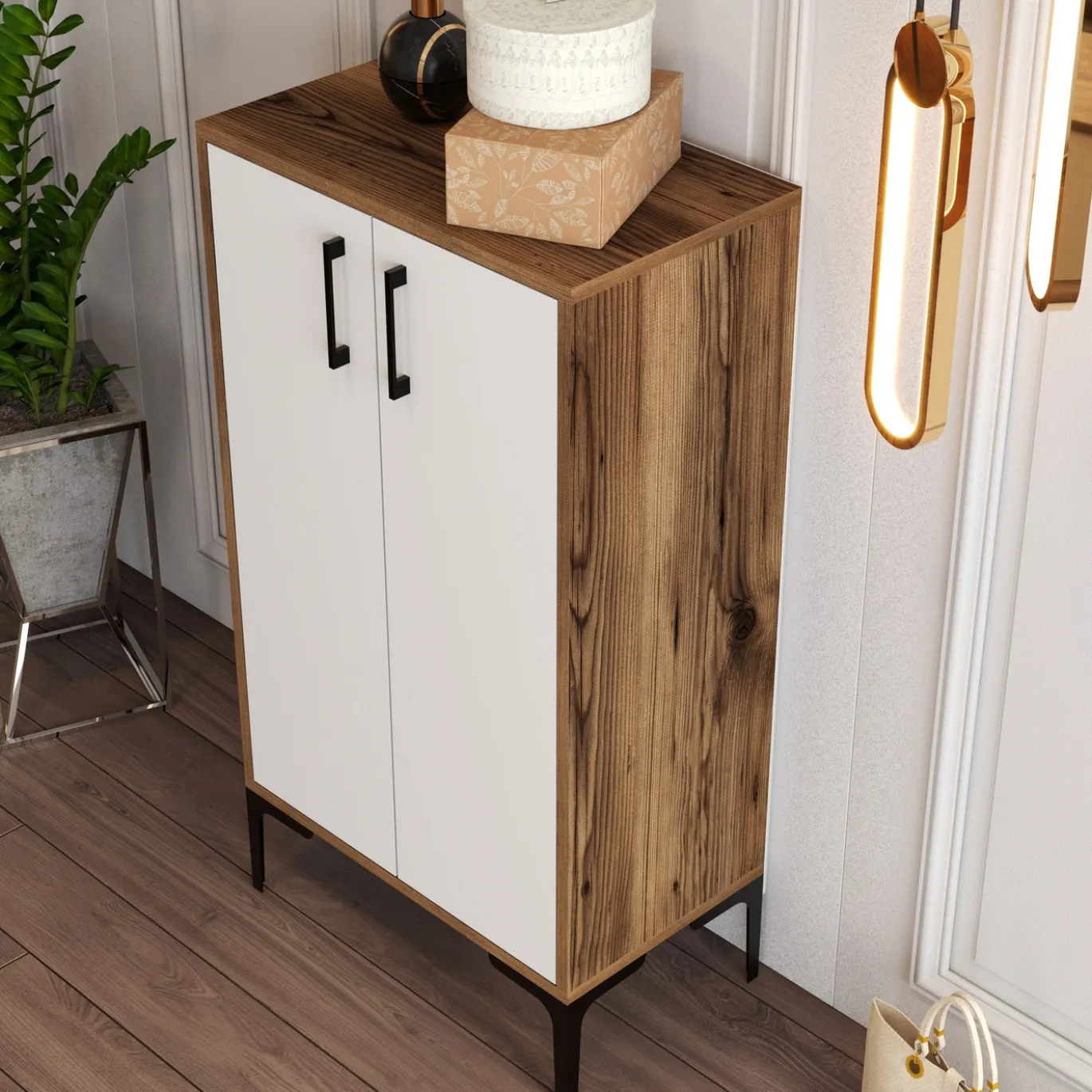 Schoenenkast Prag Melamine Walnoot Wit