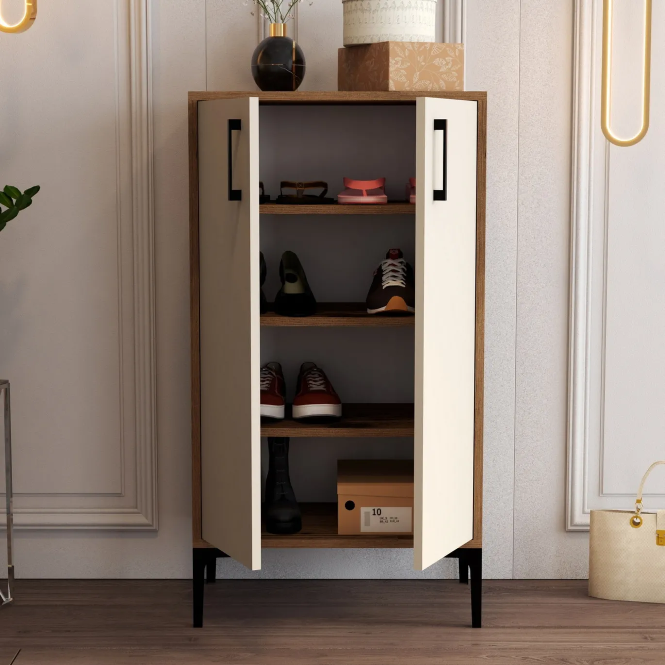 Schoenenkast Prag Melamine Walnoot Crème
